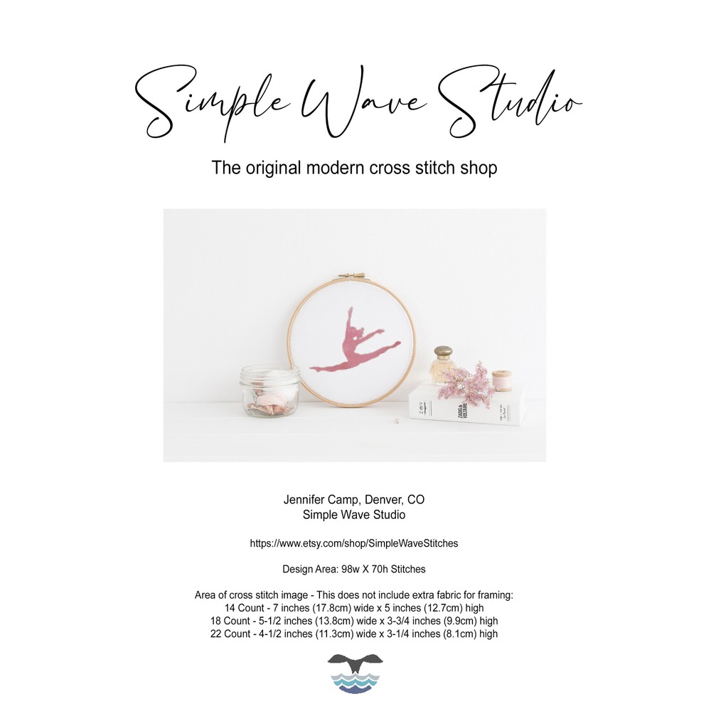 Gymnast Gymnastics Dance Pink Split Leap Counted Cross Stitch Pattern Chart‎